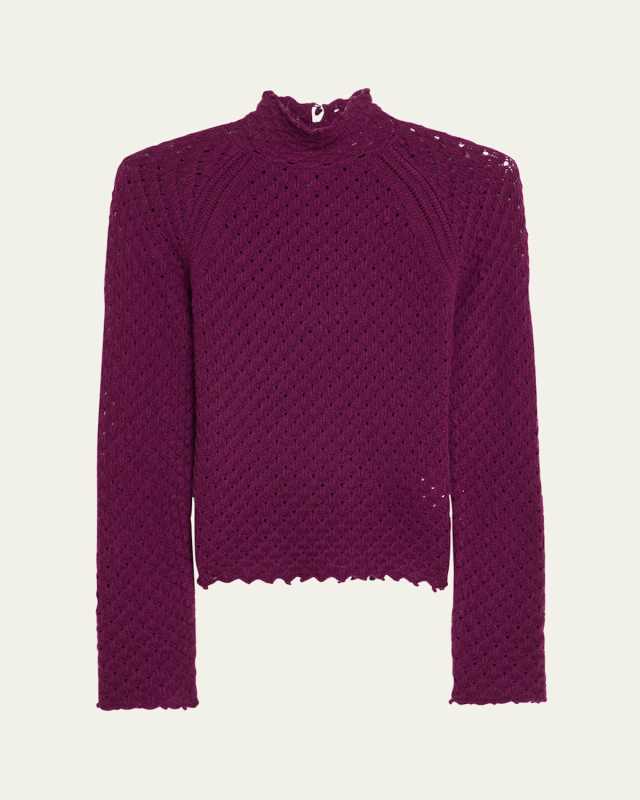 Pointelle Turtleneck Wool Cashmere Top